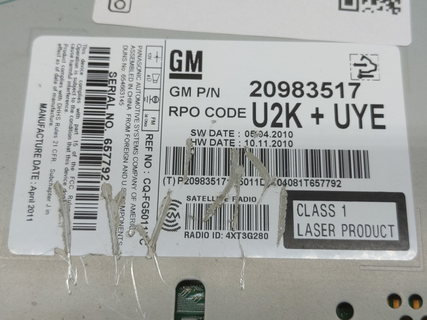 2011 Chevrolet Equinox Radio AM FM Cd Player Receiver Replacement P/N:20983517 Fits Fits 2010 OEM Used Auto Parts - Oemuseda