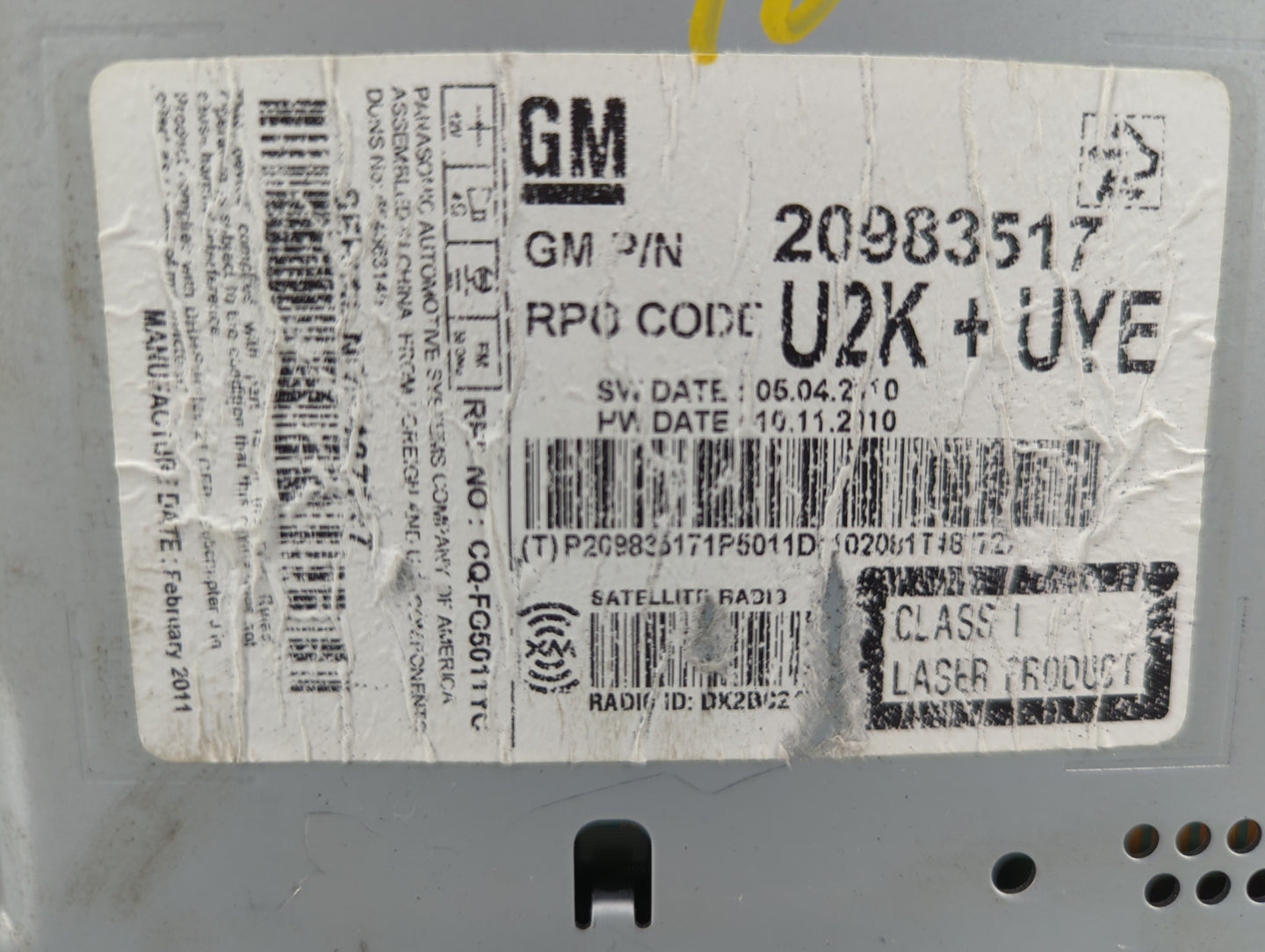2011 Chevrolet Equinox Radio AM FM Cd Player Receiver Replacement P/N:20983517 Fits Fits 2010 OEM Used Auto Parts - Oemuseda
