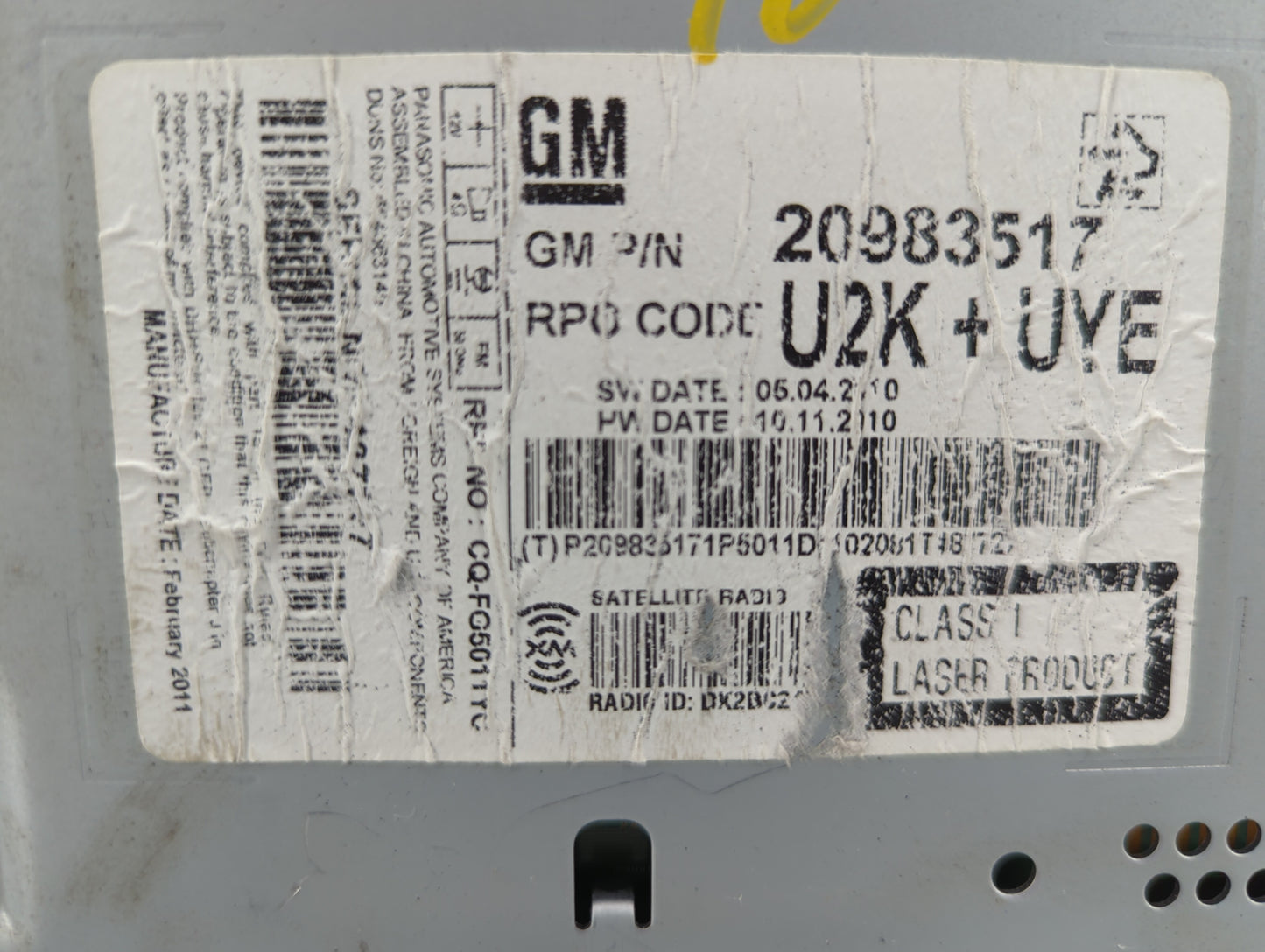2011 Chevrolet Equinox Radio AM FM Cd Player Receiver Replacement P/N:20983517 Fits Fits 2010 OEM Used Auto Parts - Oemuseda