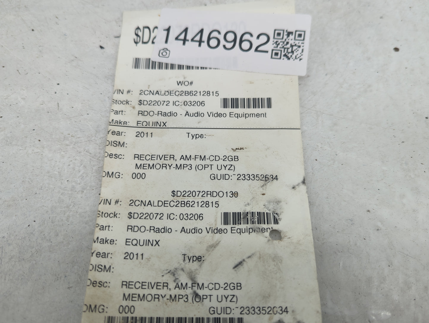 2011 Chevrolet Equinox Radio AM FM Cd Player Receiver Replacement Fits OEM Used Auto Parts - Oemusedautoparts1.com