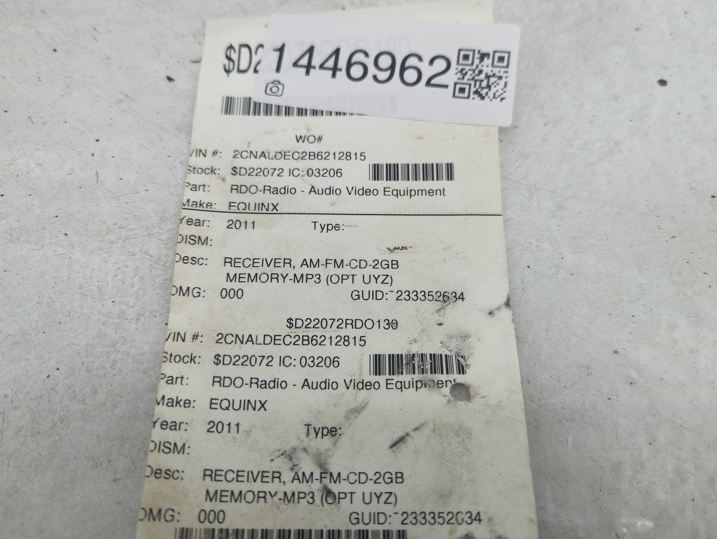 2011 Chevrolet Equinox Radio AM FM Cd Player Receiver Replacement Fits OEM Used Auto Parts - Oemusedautoparts1.com