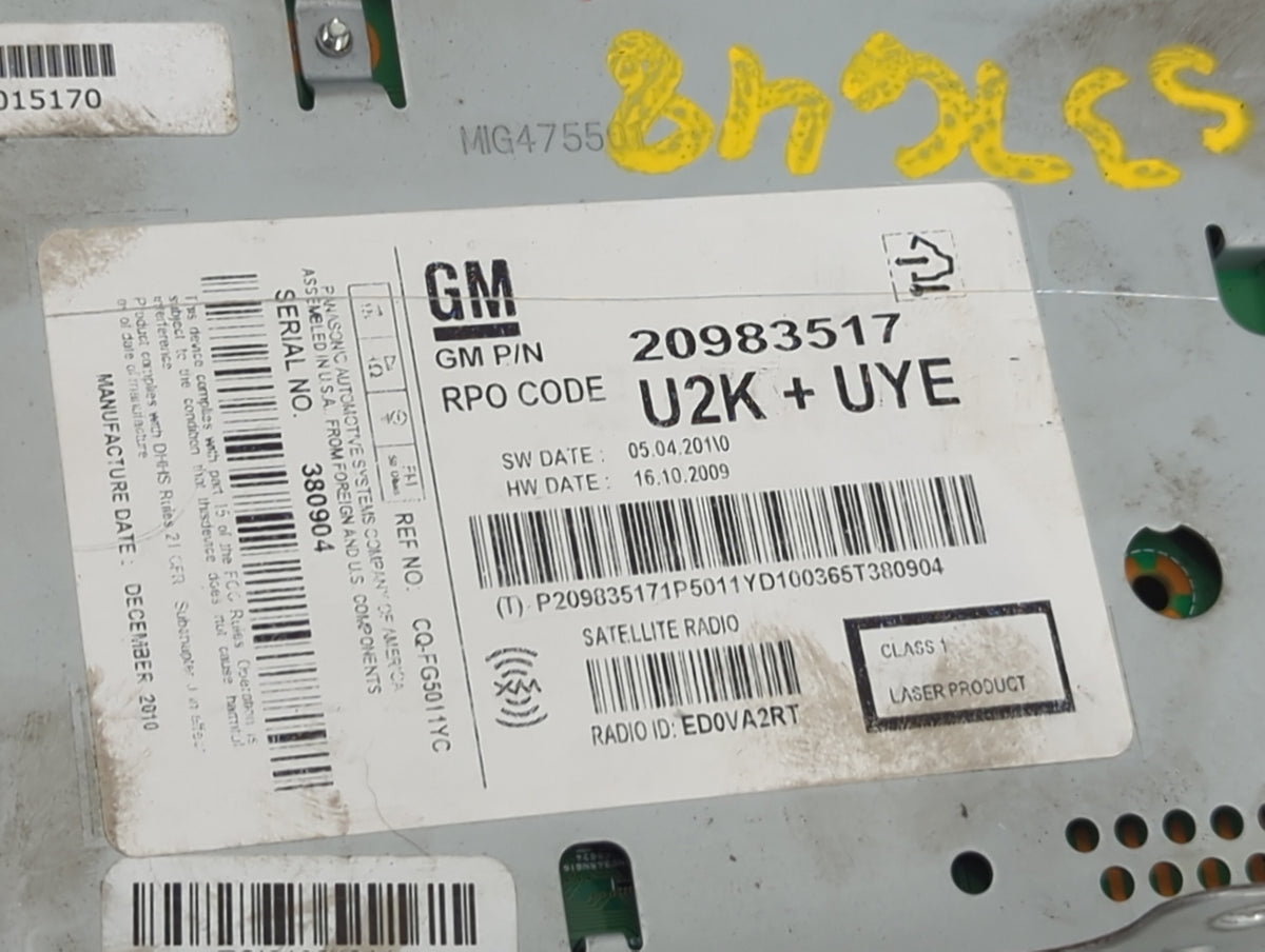 2011-2012 Chevrolet Equinox Radio AM FM Cd Player Receiver Replacement P/N:20983517 CQ-FG5011YC Fits Fits 2010 2011 2012 OEM