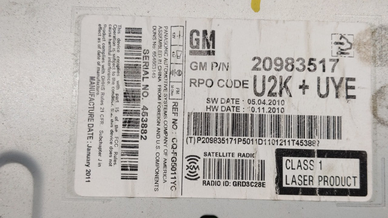 2011-2012 Chevrolet Equinox Am Fm Cd Player Radio Receiver - Oemusedautoparts1.com