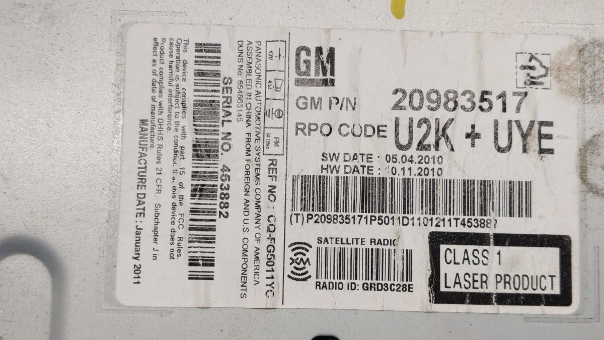 2011-2012 Chevrolet Equinox Am Fm Cd Player Radio Receiver 196757 - Oemusedautoparts1.com