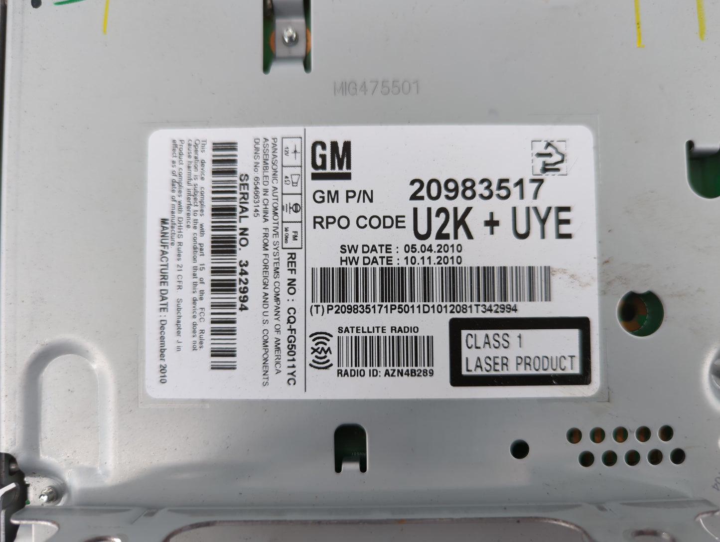 2011-2012 Chevrolet Equinox Radio AM FM Cd Player Receiver Replacement P/N:20983517 22870782 Fits Fits 2010 2011 2012 OEM Us