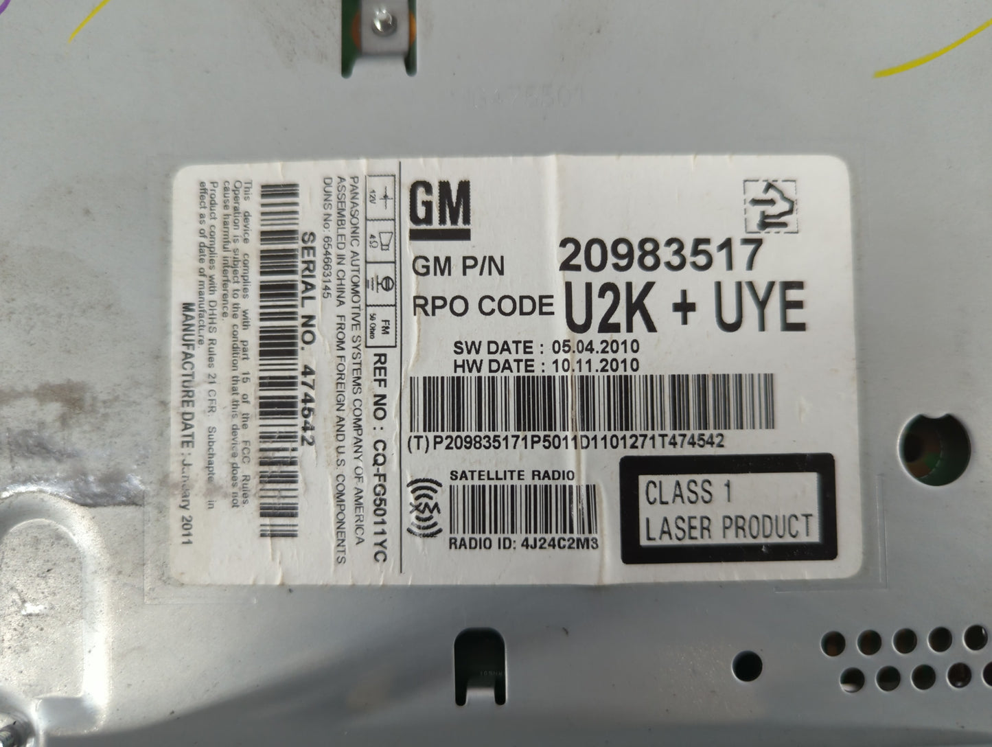 2011-2012 Chevrolet Equinox Radio AM FM Cd Player Receiver Replacement P/N:20983517 Fits Fits 2010 2011 2012 OEM Used Auto P
