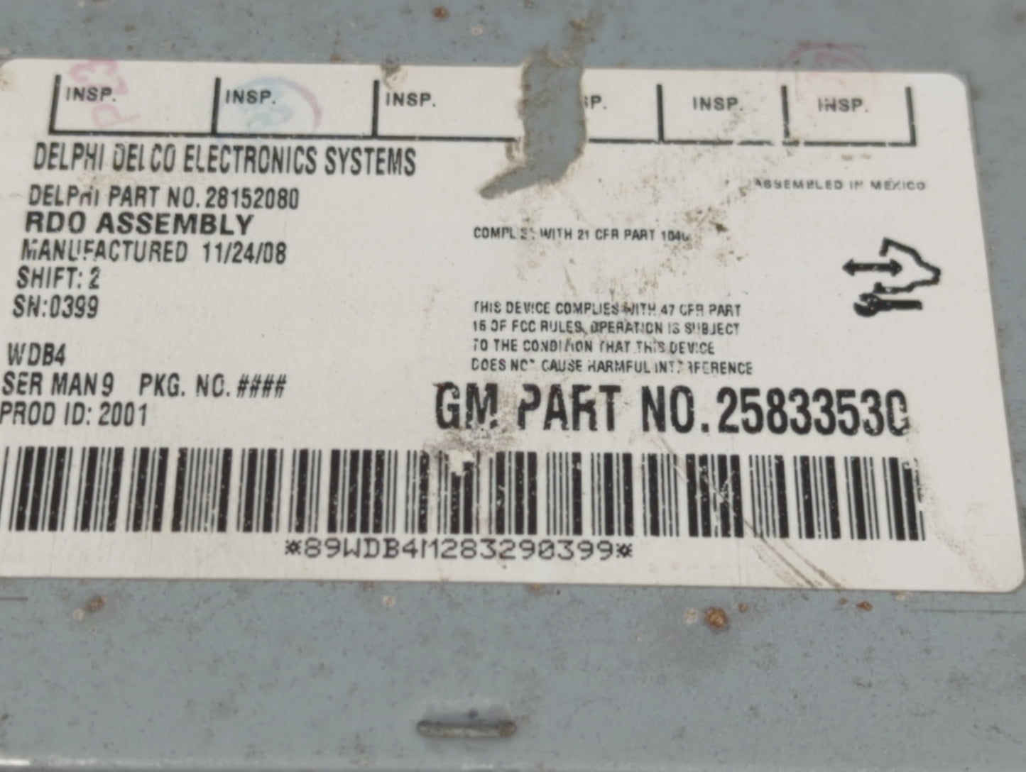 2009-2011 Chevrolet Hhr Radio AM FM Cd Player Receiver Replacement P/N:25833530 Fits Fits 2009 2010 2011 OEM Used Auto Parts