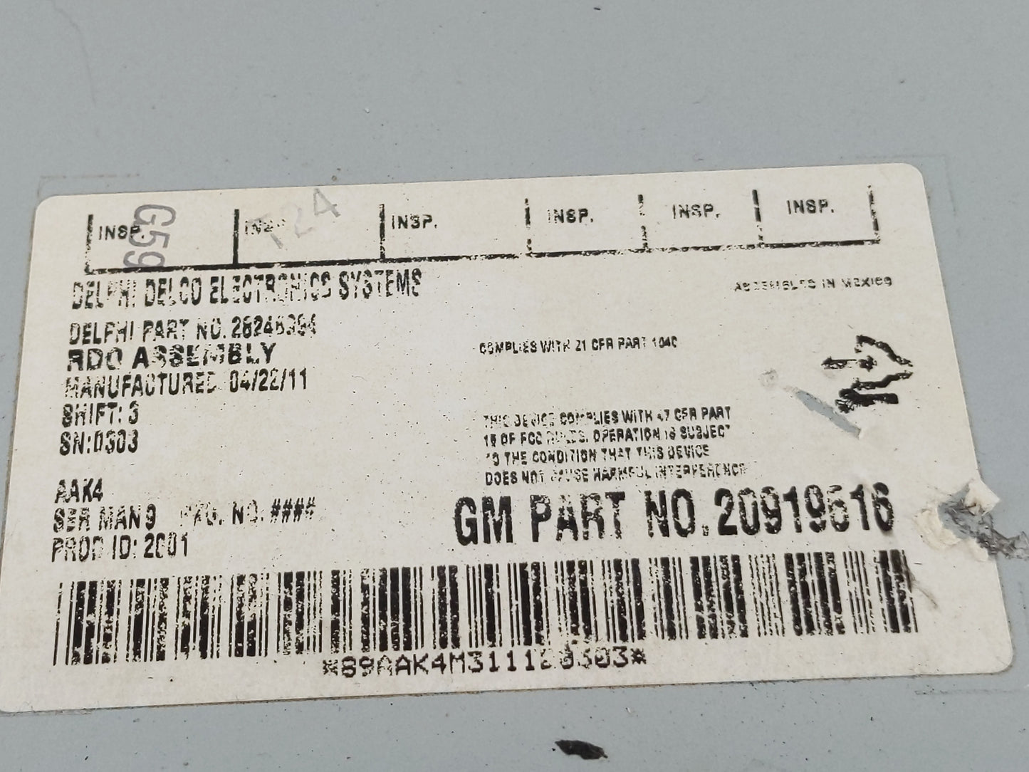 2009-2012 Chevrolet Malibu Radio AM FM Cd Player Receiver Replacement P/N:20919616 Fits Fits 2009 2010 2011 2012 OEM Used Au