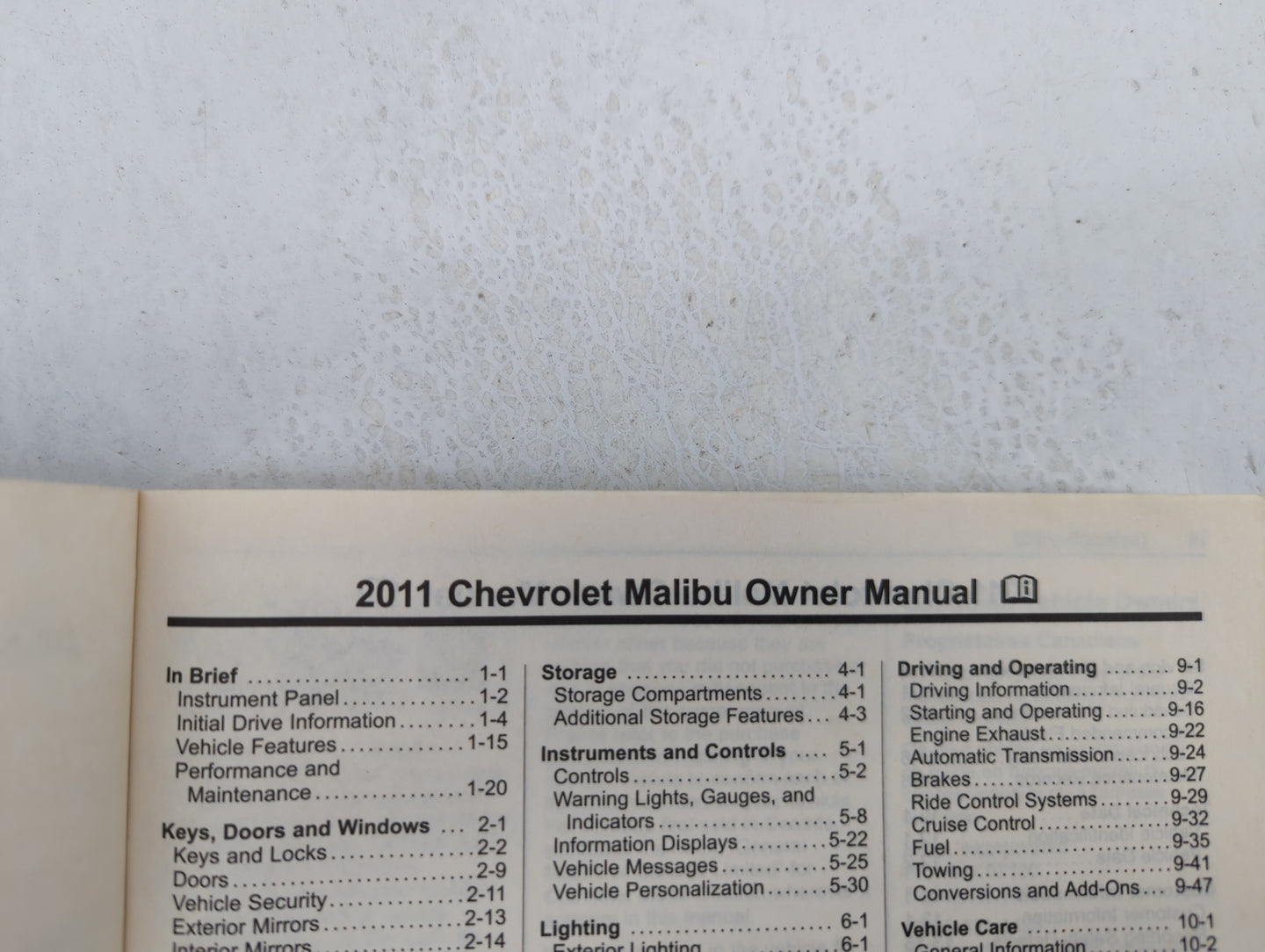 2011 Chevrolet Malibu Owners Manual Book Guide OEM Used Auto Parts - Oemusedautoparts1.com