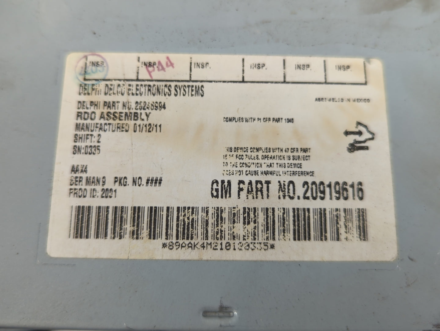 2009-2012 Chevrolet Malibu Radio AM FM Cd Player Receiver Replacement P/N:20919616 Fits Fits 2009 2010 2011 2012 OEM Used Au