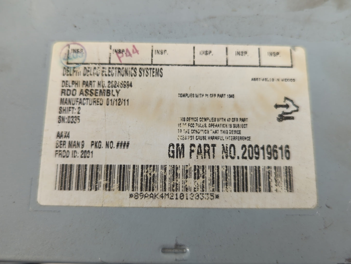 2009-2012 Chevrolet Malibu Radio AM FM Cd Player Receiver Replacement P/N:20919616 Fits Fits 2009 2010 2011 2012 OEM Used Au