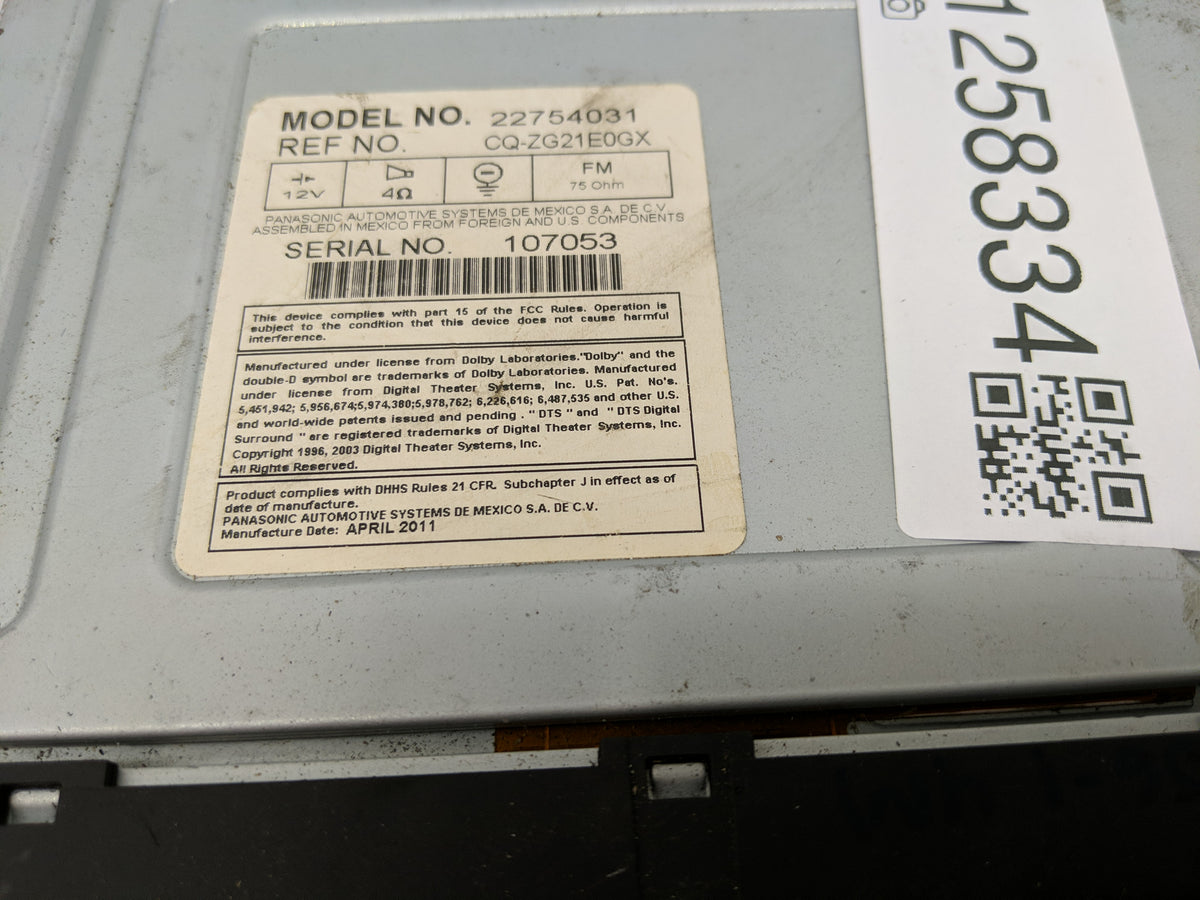 2011 Chevrolet Traverse Radio AM FM Cd Player Receiver Replacement P/N:22754031 Fits Fits 2010 2012 OEM Used Auto Parts - Oe