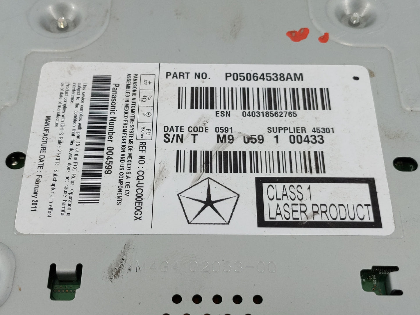 2011 Chrysler 300 Radio AM FM Cd Player Receiver Replacement P/N:P05064538AM Fits OEM Used Auto Parts - Oemusedautoparts1.co