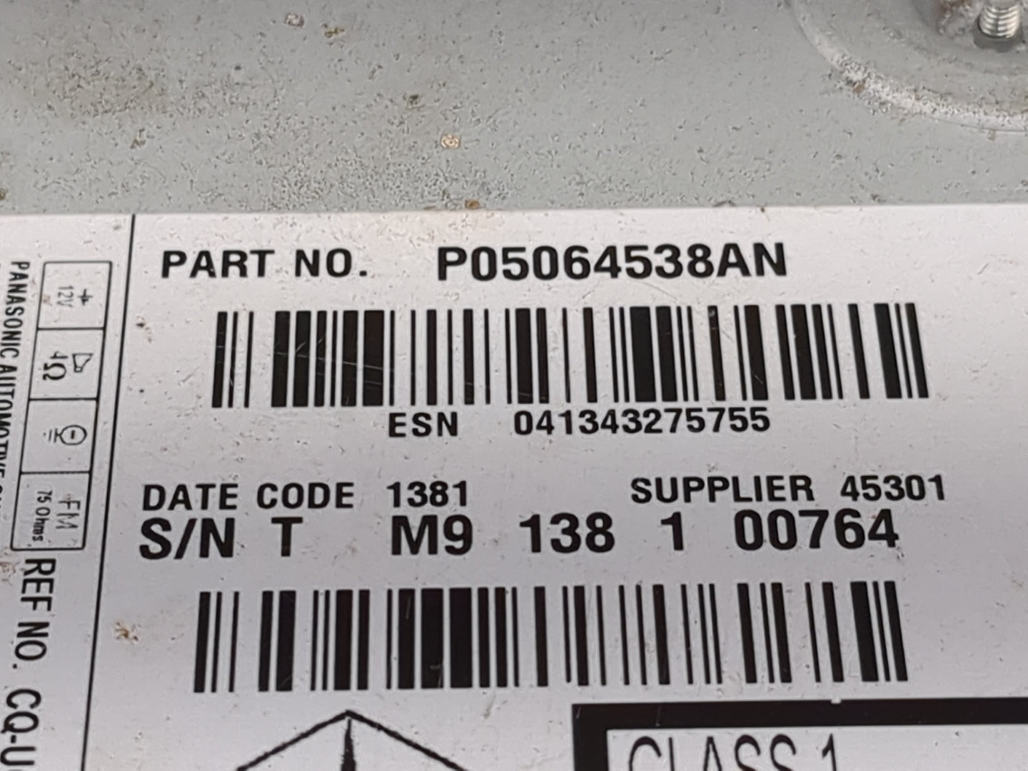 2011 Chrysler 300 Radio AM FM Cd Player Receiver Replacement P/N:P05064538AN Fits OEM Used Auto Parts - Oemusedautoparts1.co