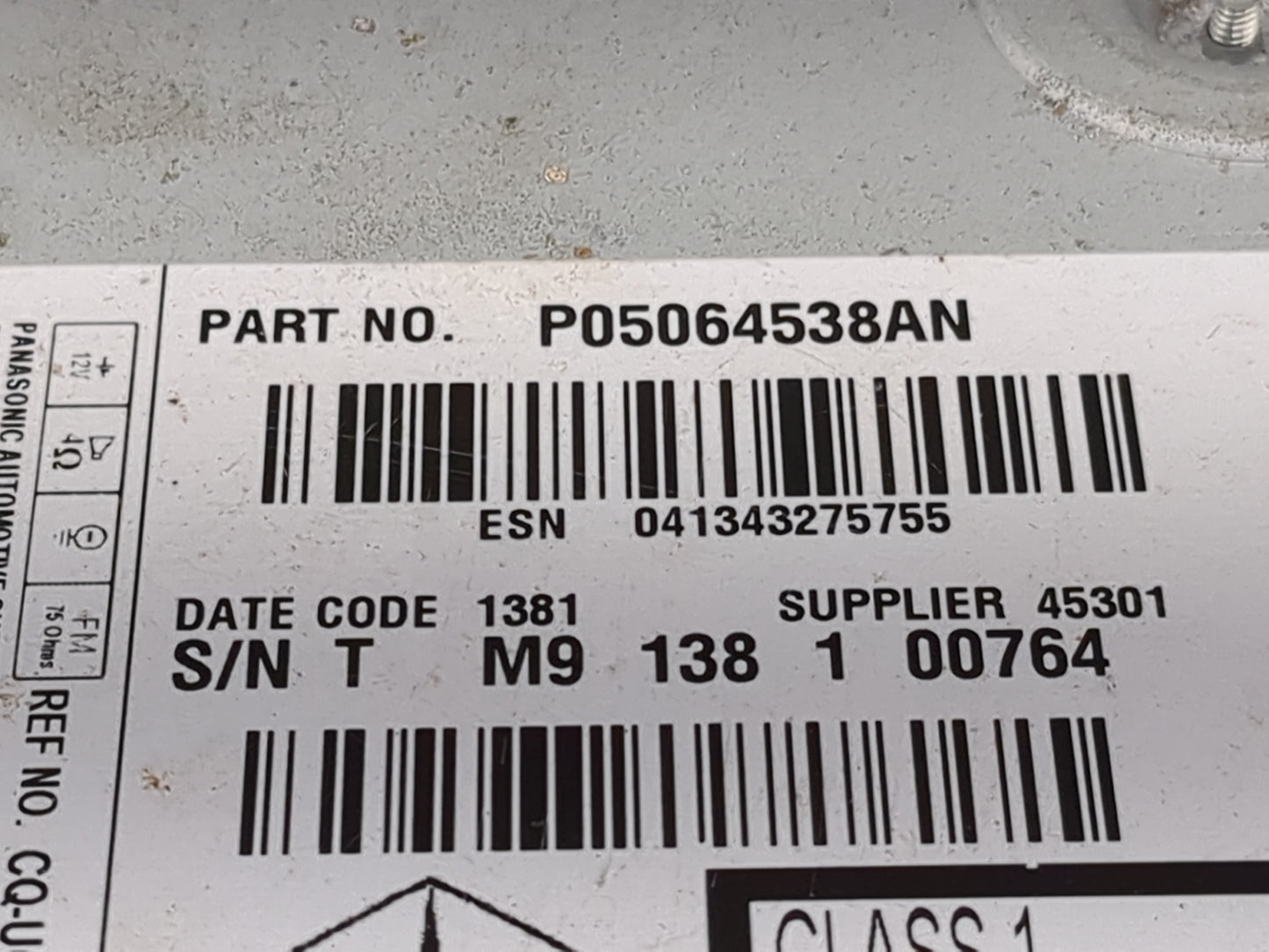 2011 Chrysler 300 Radio AM FM Cd Player Receiver Replacement P/N:P05064538AN Fits OEM Used Auto Parts - Oemusedautoparts1.co
