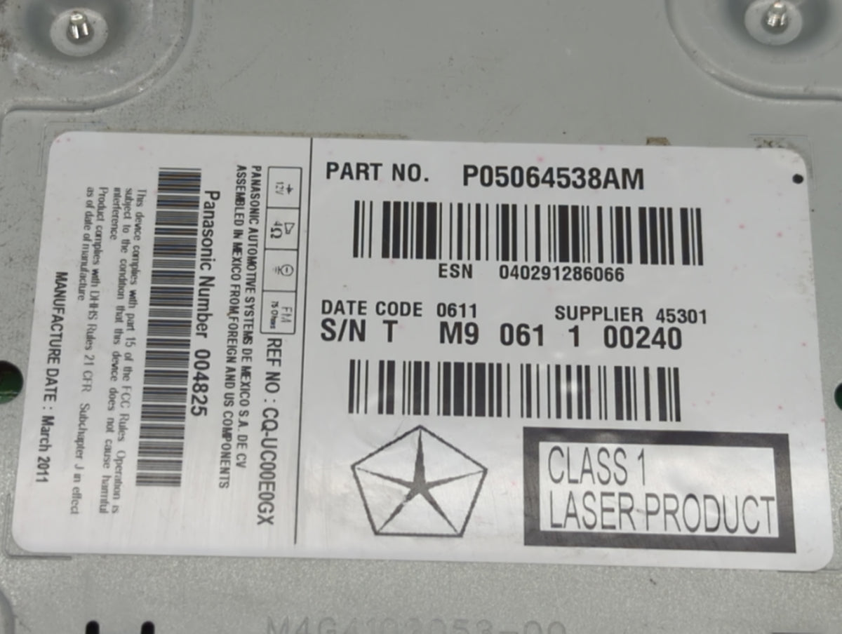 2011-2011 Chrysler 300 Am Fm Cd Player Radio Receiver 726140 - Oemusedautoparts1.com