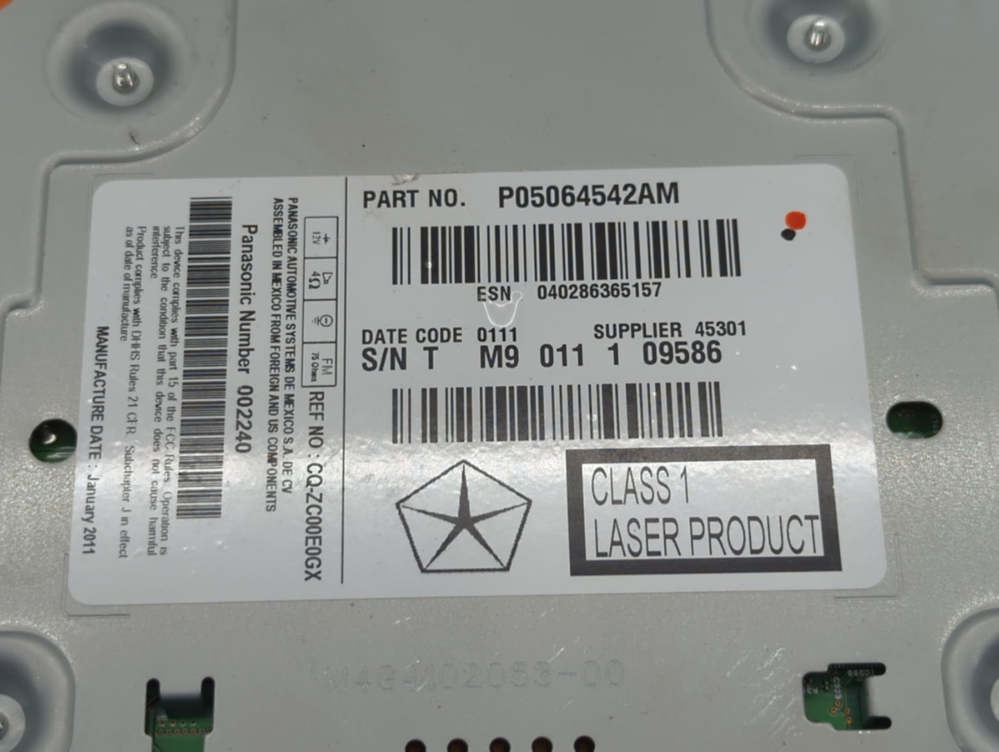 2011 Chrysler 300 Radio AM FM Cd Player Receiver Replacement P/N:P05064542AM Fits OEM Used Auto Parts - Oemusedautoparts1.co