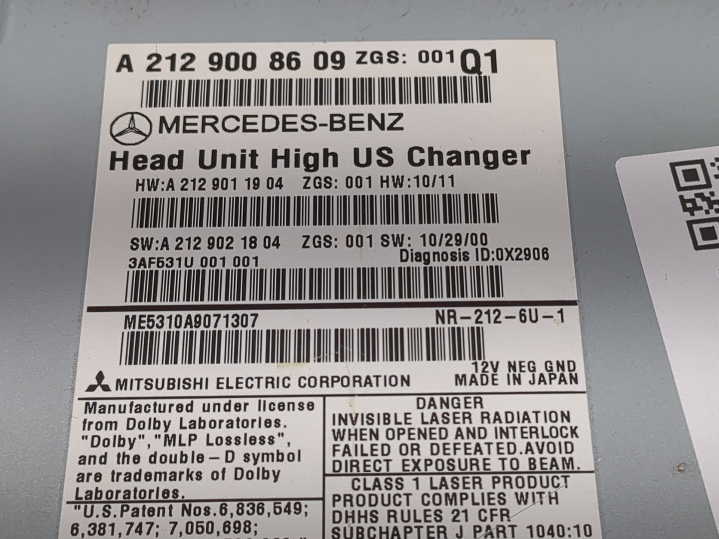 2011 Chrysler E Class Radio AM FM Cd Player Receiver Replacement P/N:A 212 900 86 09 Fits OEM Used Auto Parts - Oemusedautop