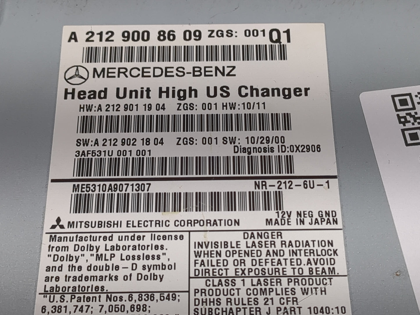 2011 Chrysler E Class Radio AM FM Cd Player Receiver Replacement P/N:A 212 900 86 09 Fits OEM Used Auto Parts - Oemusedautop