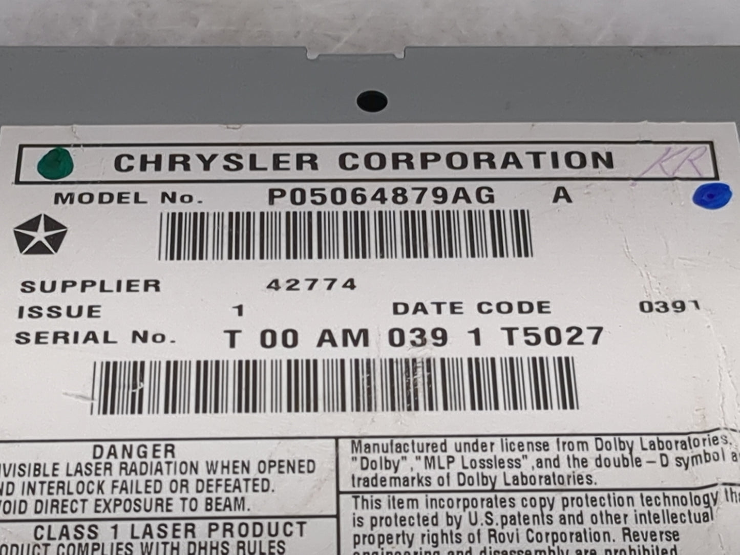2011 Chrysler Town and Country Radio AM FM Cd Player Receiver Replacement P/N:P05064879AG Fits Fits 2008 2009 2010 2014 OEM 