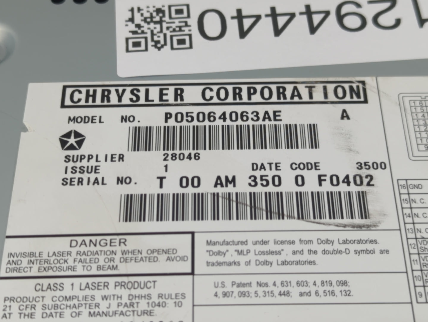 2008-2012 Chrysler Town & Country Information Display Screen - Oemusedautoparts1.com