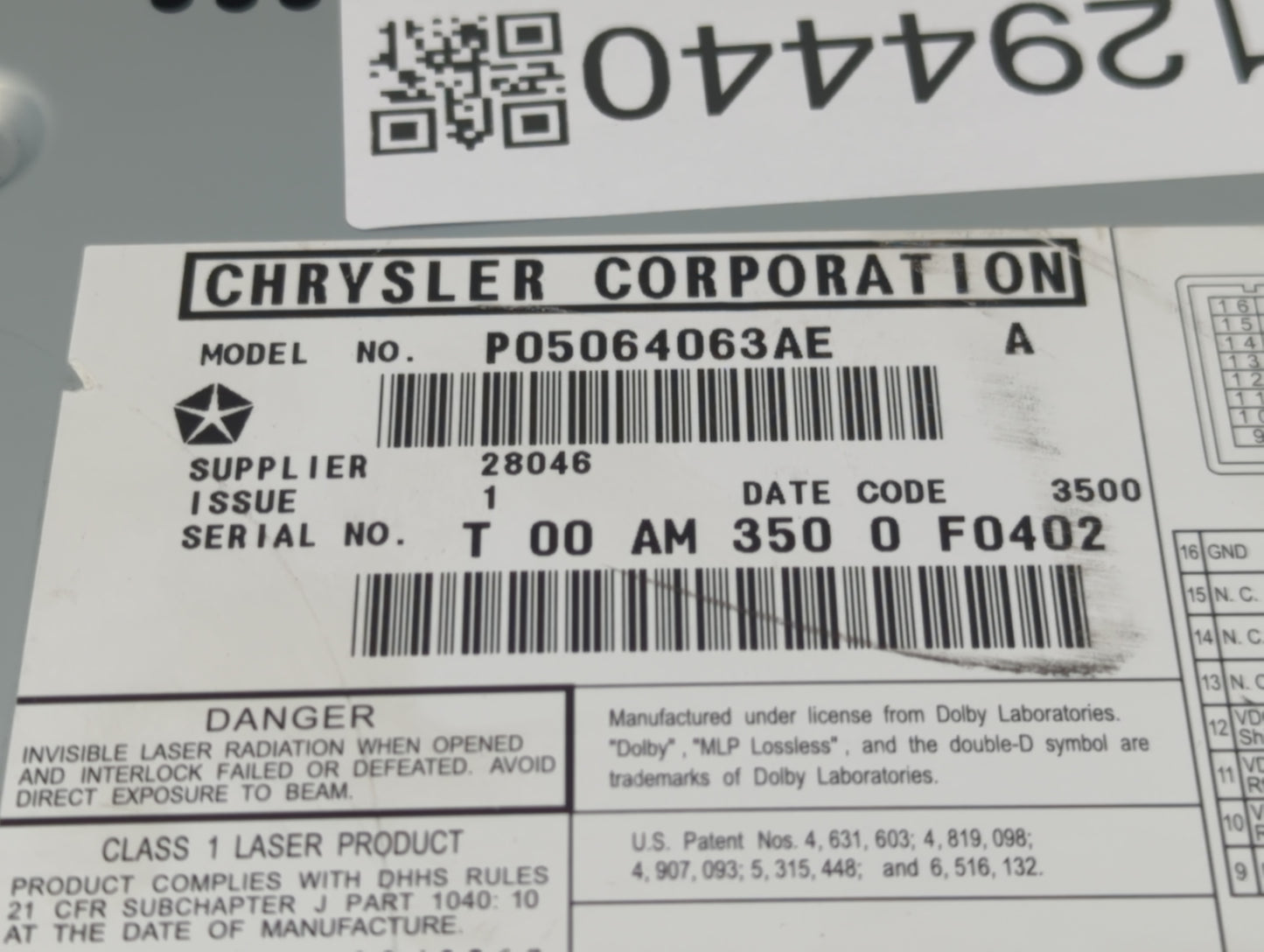 2008-2012 Chrysler Town & Country Information Display Screen - Oemusedautoparts1.com