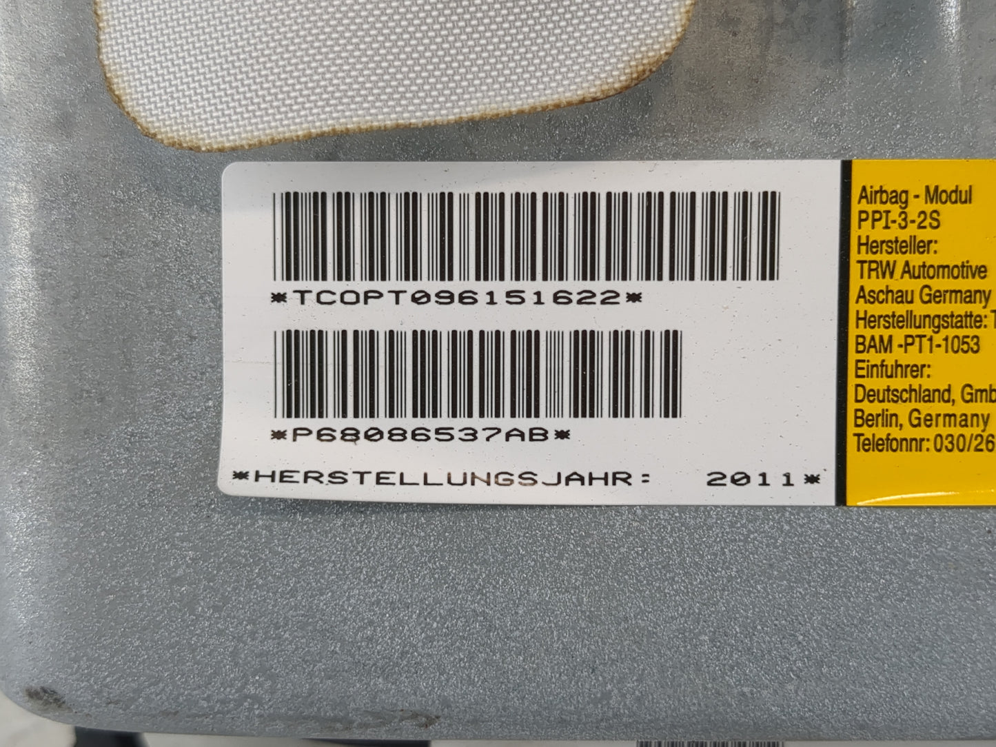 2013-2016 Chrysler Town & Country Air Bag Passenger Right Dashboard OEM P/N:P68086537AB Fits OEM Used Auto Parts - Oemusedau