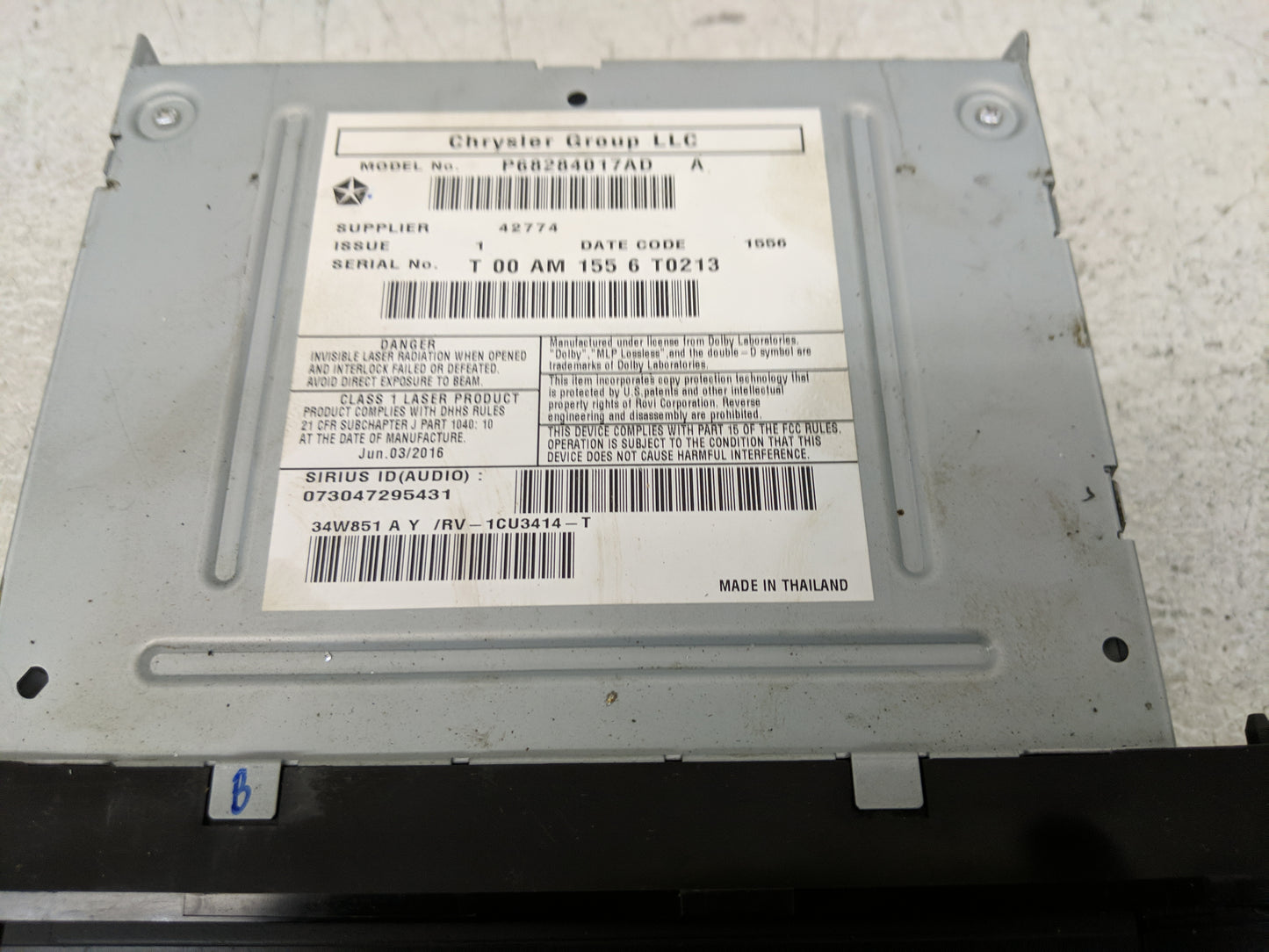 2010-2014 Dodge Avenger Radio AM FM Cd Player Receiver Replacement P/N:P68284017AD Fits OEM Used Auto Parts - Oemusedautopar