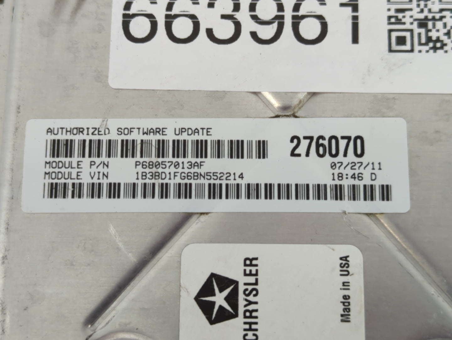 2011 Dodge Avenger PCM Engine Control Computer ECU ECM PCU OEM P/N:P68057013AF P05150628AB Fits OEM Used Auto Parts - Oemuse