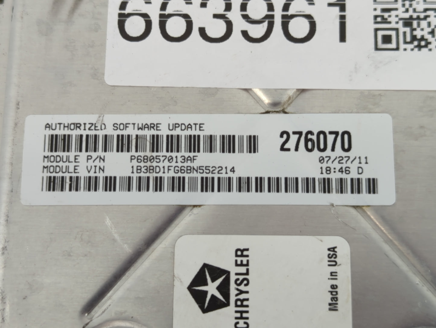 2011 Dodge Avenger PCM Engine Control Computer ECU ECM PCU OEM P/N:P68057013AF P05150628AB Fits OEM Used Auto Parts - Oemuse