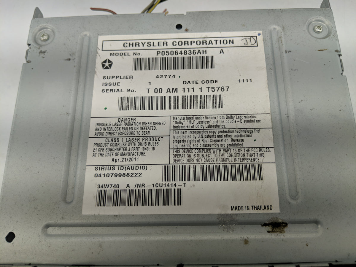 2011-2012 Dodge Caliber Radio AM FM Cd Player Receiver Replacement P/N:P05064836AH Fits Fits 2011 2012 OEM Used Auto Parts -