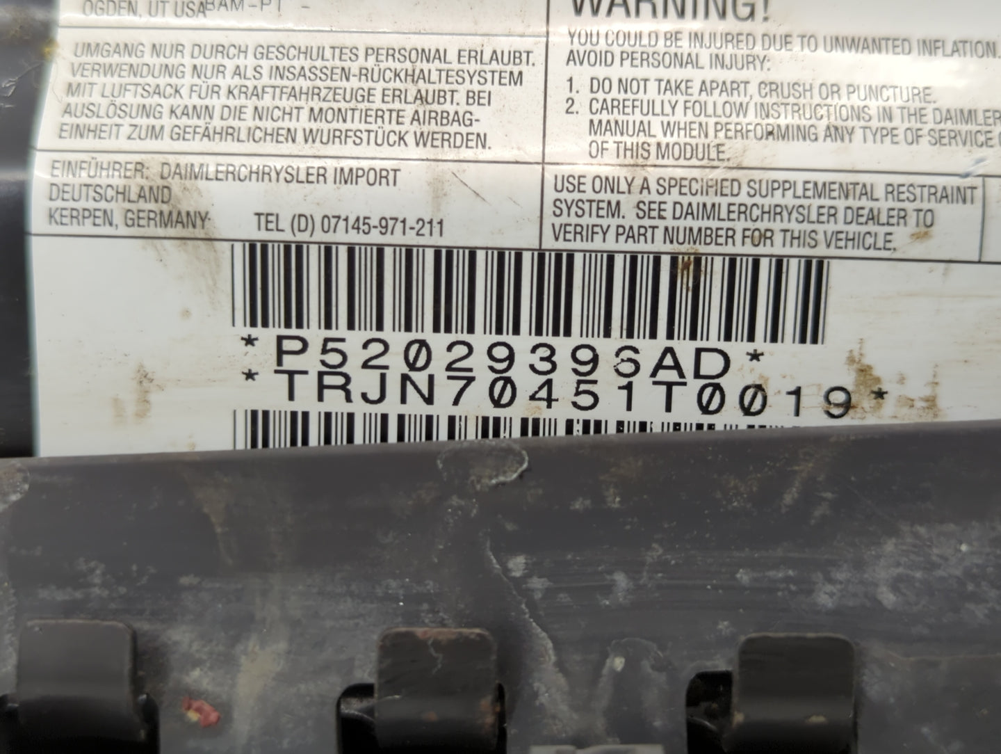 2010-2012 Dodge Caliber Air Bag Driver Left Knee OEM P/N:P52029396AD Fits Fits 2010 2011 2012 OEM Used Auto Parts - Oemuseda