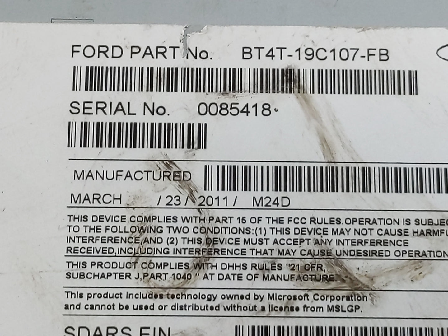 2011 Ford Edge Radio AM FM Cd Player Receiver Replacement P/N:BT4T-19C107-FB Fits OEM Used Auto Parts - Oemusedautoparts1.co
