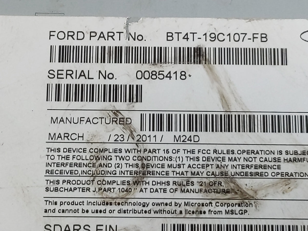 2011 Ford Edge Radio AM FM Cd Player Receiver Replacement P/N:BT4T-19C107-FB OEM Used Auto Parts - Oemusedautoparts1.com
