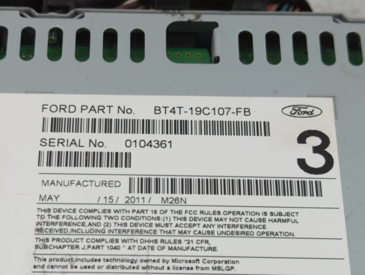 2011 Ford Edge Radio AM FM Cd Player Receiver Replacement P/N:BT4T-19C107-FB OEM Used Auto Parts - Oemusedautoparts1.com