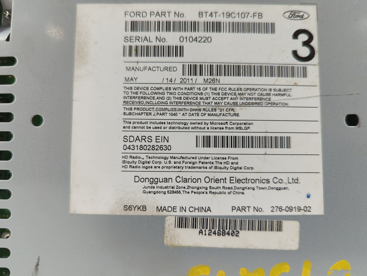2011 Ford Edge Radio AM FM Cd Player Receiver Replacement P/N:BT4T-19C107-FB Fits OEM Used Auto Parts - Oemusedautoparts1.co