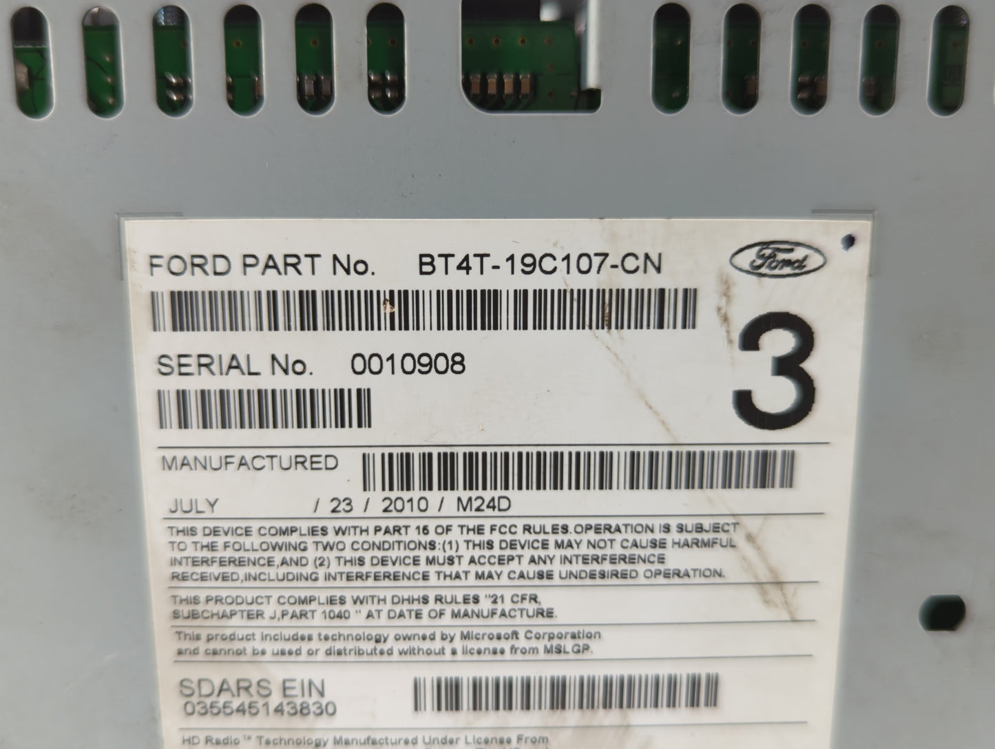 2011 Ford Edge Radio AM FM Cd Player Receiver Replacement P/N:BT4T-19C107-CP BT4T-19C107-CN Fits OEM Used Auto Parts - Oemus