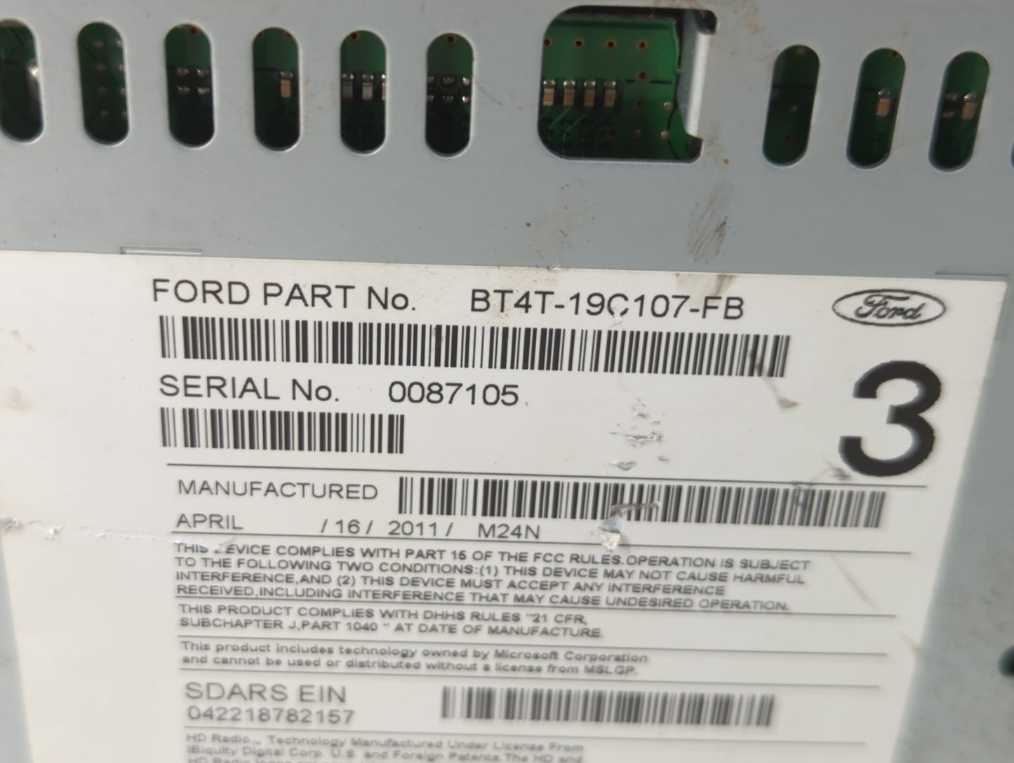 2011 Ford Edge Radio AM FM Cd Player Receiver Replacement P/N:BT4T-19C107-FB Fits OEM Used Auto Parts - Oemusedautoparts1.co