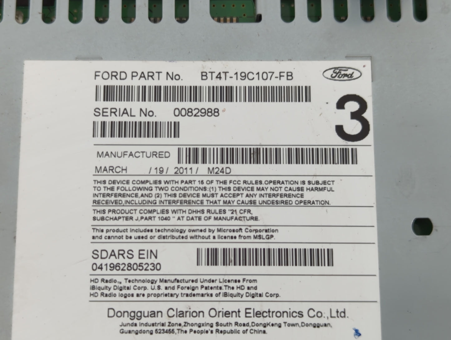 2011 Ford Edge Radio AM FM Cd Player Receiver Replacement P/N:BT4T-19C107-FB Fits OEM Used Auto Parts - Oemusedautoparts1.co