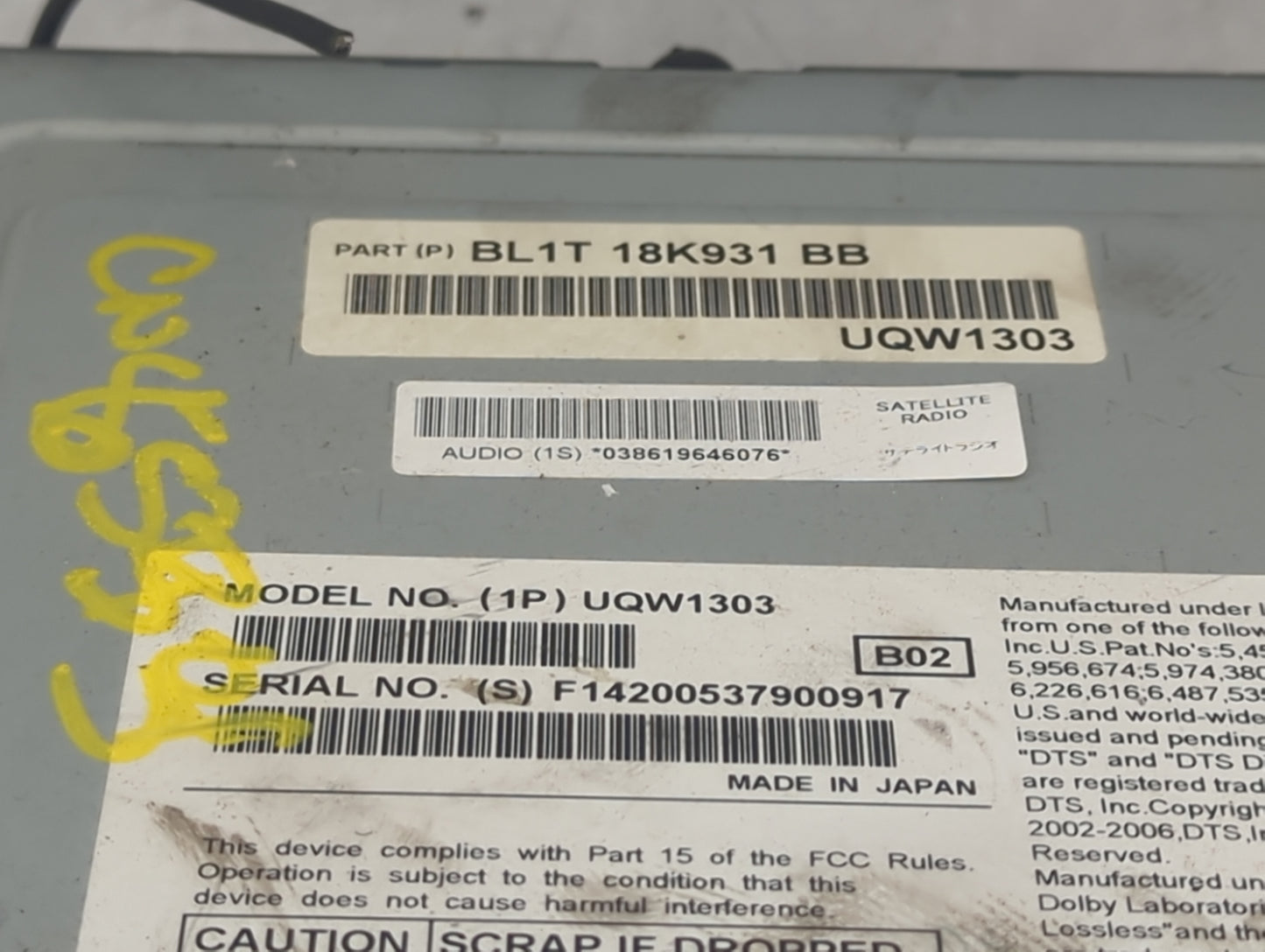 2011 Ford Expedition Radio AM FM Cd Player Receiver Replacement P/N:BL1T 18K931 BB BL1T-18K931-BB, UQW1303 Fits OEM Used Aut
