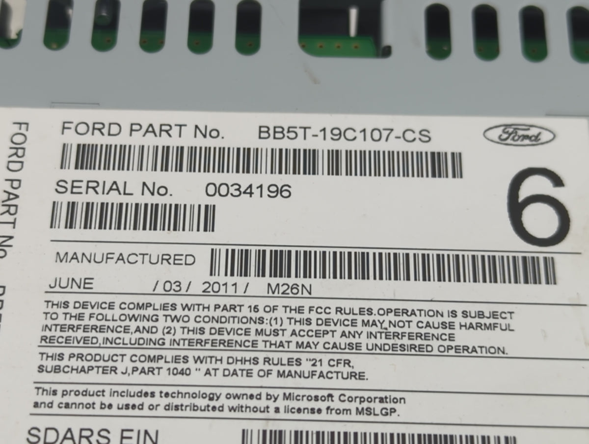 2011 Ford Explorer Radio AM FM Cd Player Receiver Replacement P/N:BB5T-19C107-CS OEM Used Auto Parts - Oemusedautoparts1.com