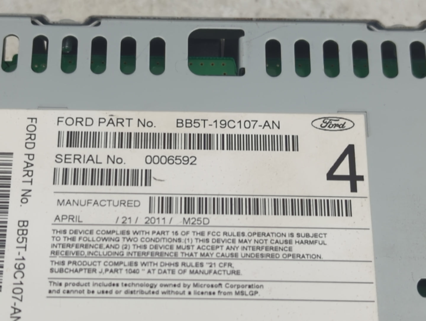 2011 Ford Explorer Radio AM FM Cd Player Receiver Replacement P/N:BB5T-19C107-AN Fits OEM Used Auto Parts - Oemusedautoparts