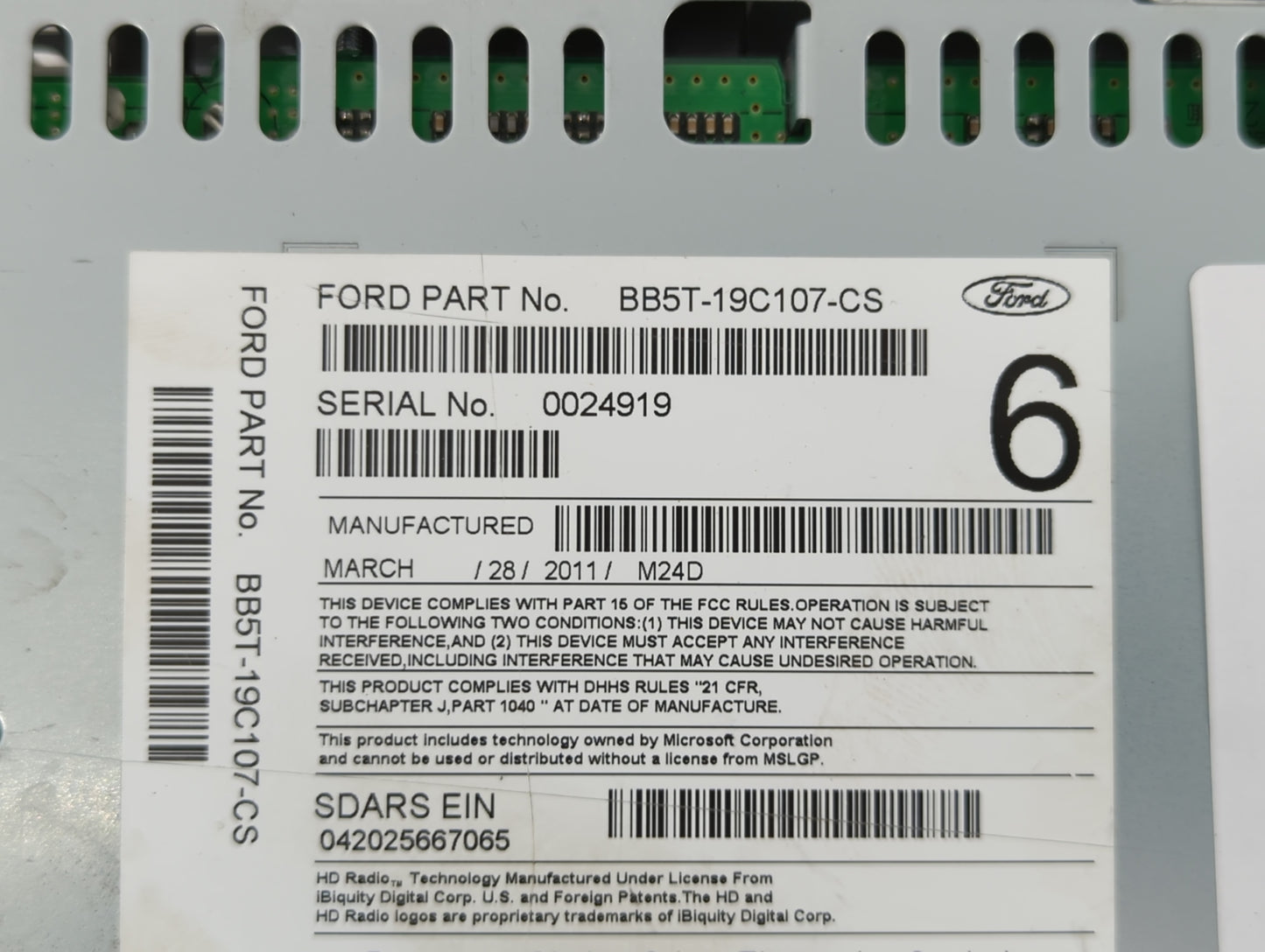 2011 Ford Explorer Radio AM FM Cd Player Receiver Replacement P/N:BB5T-19C107-CS Fits OEM Used Auto Parts - Oemusedautoparts