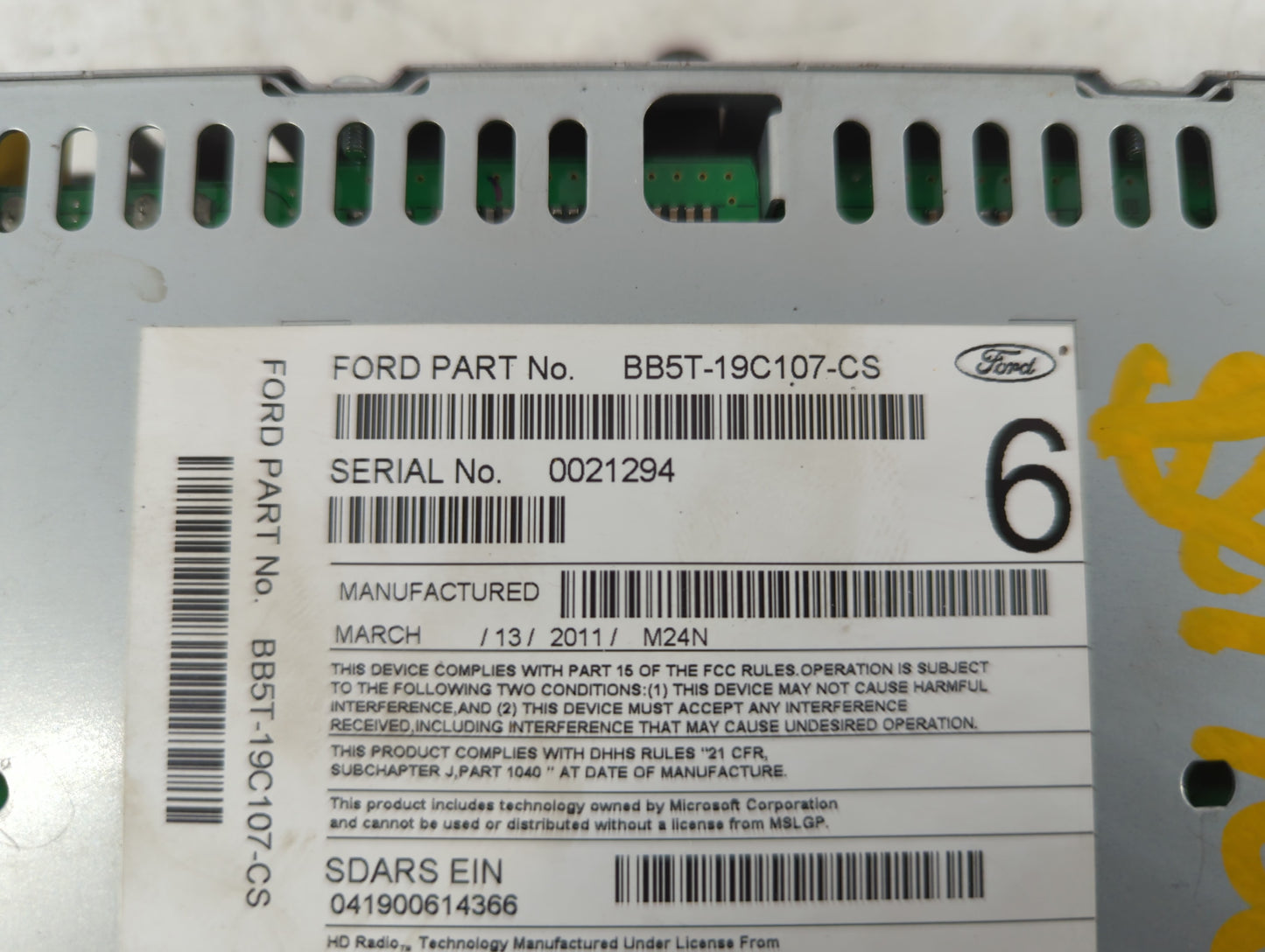 2011 Ford Explorer Radio AM FM Cd Player Receiver Replacement P/N:BB5T-19C107-CS Fits OEM Used Auto Parts - Oemusedautoparts