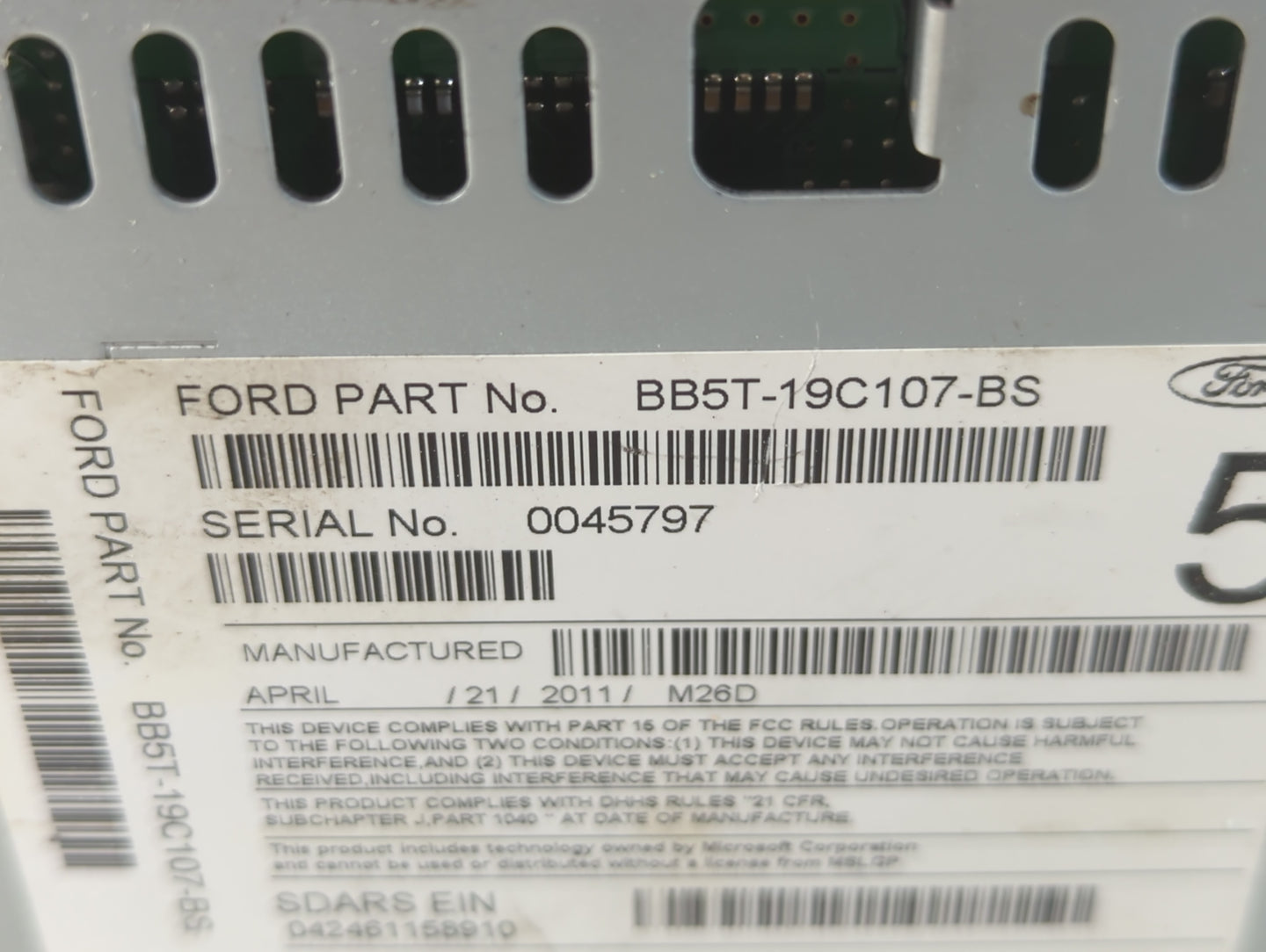 2011 Ford Explorer Radio AM FM Cd Player Receiver Replacement P/N:BB5T-19C107-BS Fits OEM Used Auto Parts - Oemusedautoparts
