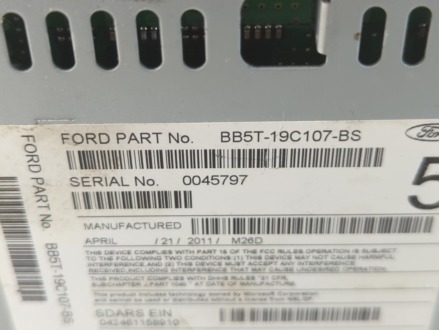 2011 Ford Explorer Radio AM FM Cd Player Receiver Replacement P/N:BB5T-19C107-BS Fits OEM Used Auto Parts - Oemusedautoparts