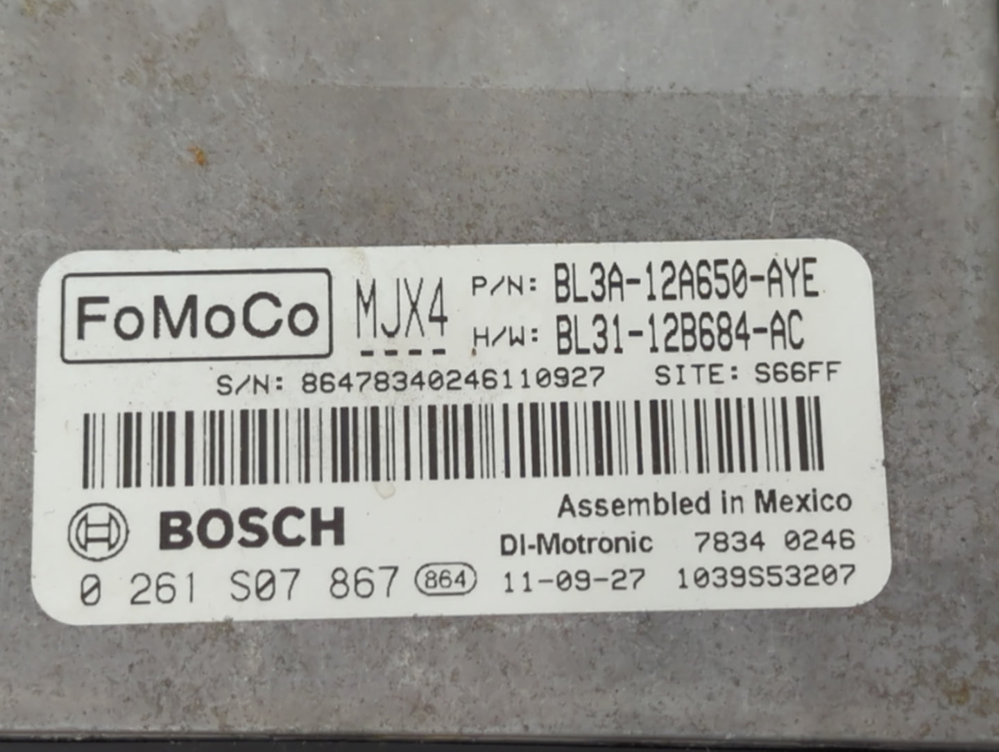2011 Ford F-150 PCM Engine Control Computer ECU ECM PCU OEM P/N:BL3A-12A650-AYE BL31-12B684-AC, 0261S07867 Fits OEM Used Aut