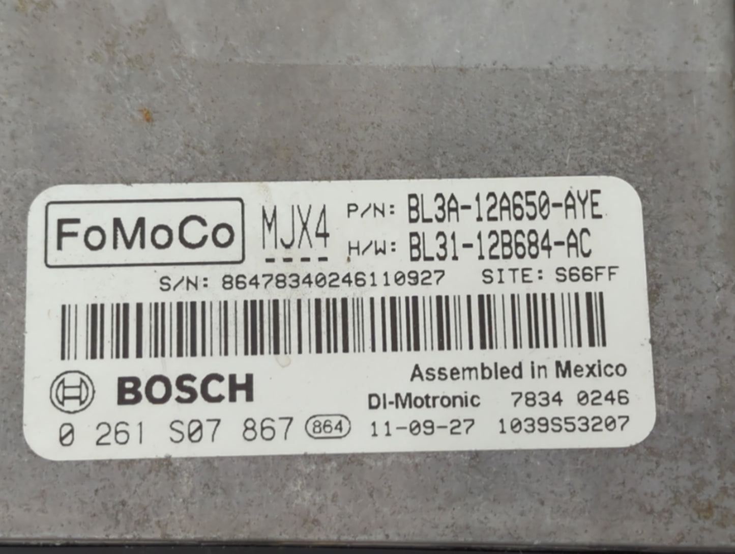 2011 Ford F-150 PCM Engine Control Computer ECU ECM PCU OEM P/N:BL3A-12A650-AYE BL31-12B684-AC, 0261S07867 Fits OEM Used Aut