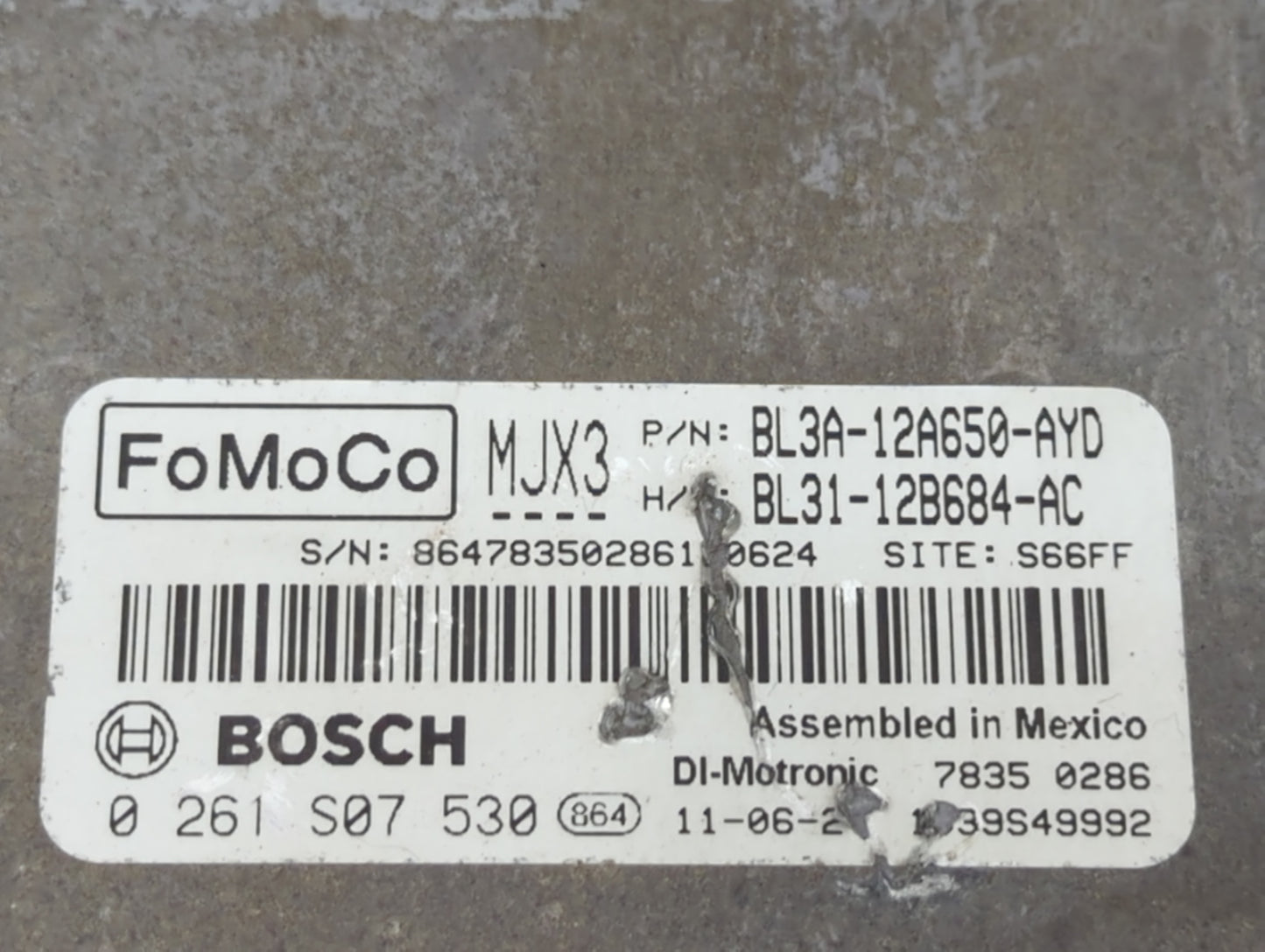 2011 Ford F150 PCM Engine Control Computer ECU ECM PCU OEM P/N:BL3A-12A650-AYD BL31-12B684-AC, 0261S07530 Fits OEM Used Auto