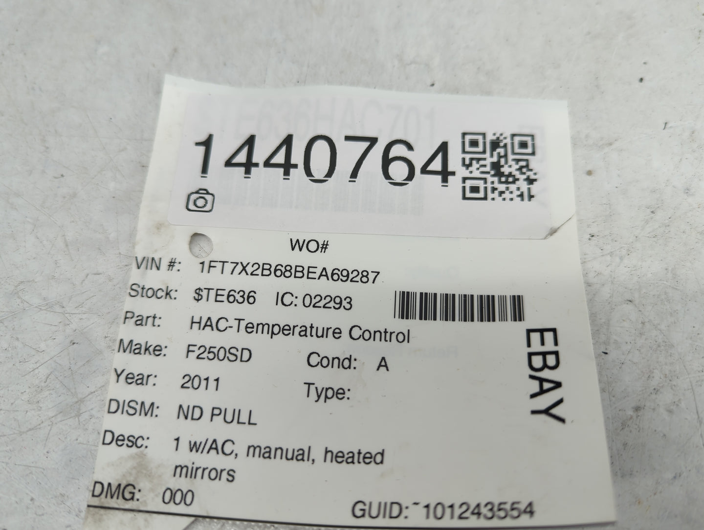 2011 Ford F250sd Climate Control Module Temperature AC/Heater Replacement Fits Fits 2012 2013 2014 2015 2016 OEM Used Auto P